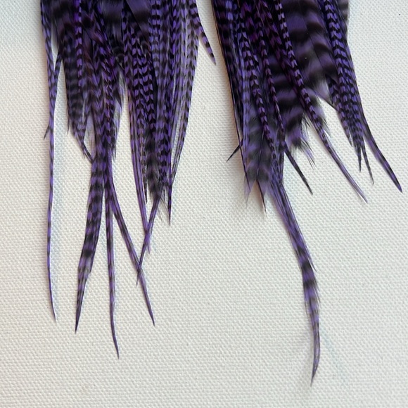 Hand crafted Purple Pheasant Feather Earrings Festival Bohemian Burning Man - Picture 6 of 6